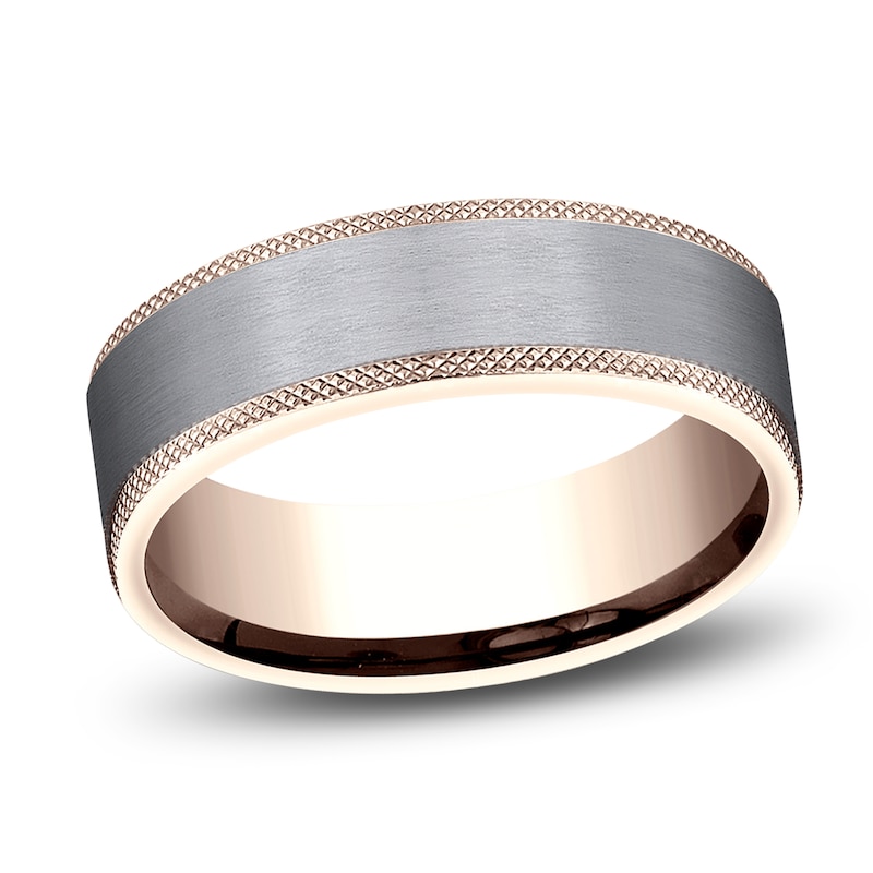 Main Image 1 of Men's Knurled Wedding Band 7mm 14K Rose Gold & Tantalum
