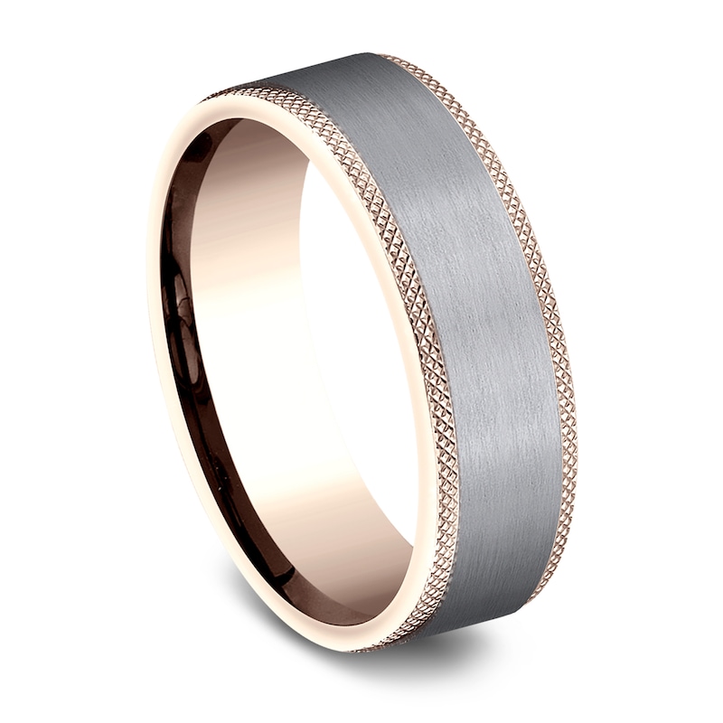 Main Image 2 of Men's Knurled Wedding Band 7mm 14K Rose Gold & Tantalum