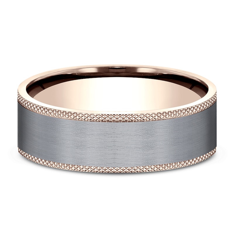Main Image 3 of Men's Knurled Wedding Band 7mm 14K Rose Gold & Tantalum