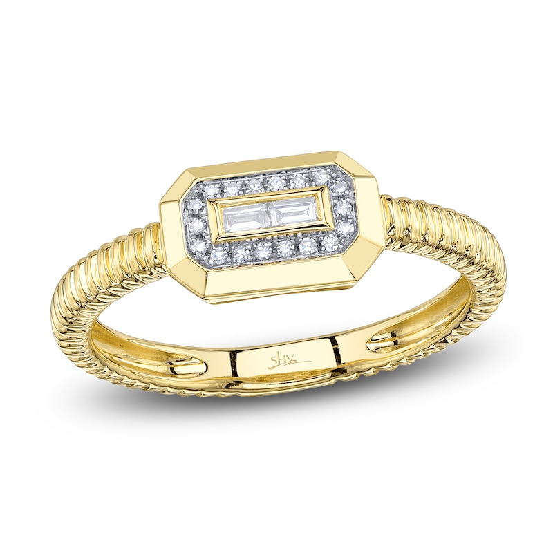 Main Image 1 of Shy Creation Baguette & Round-Cut Diamond Octagon Frame Ring 1/15 ct tw 14K Yellow Gold SC55027173RD