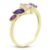 Thumbnail Image 2 of Marquise-Cut Natural Morganite, Amethyst, Rhodolite Garnet & Diamond Accent Ring 14K Yellow Gold