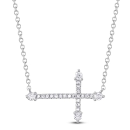 Shy Creation Diamond Sideways Cross Necklace 1/6 ct tw 14K White Gold 18" SC55020905V3