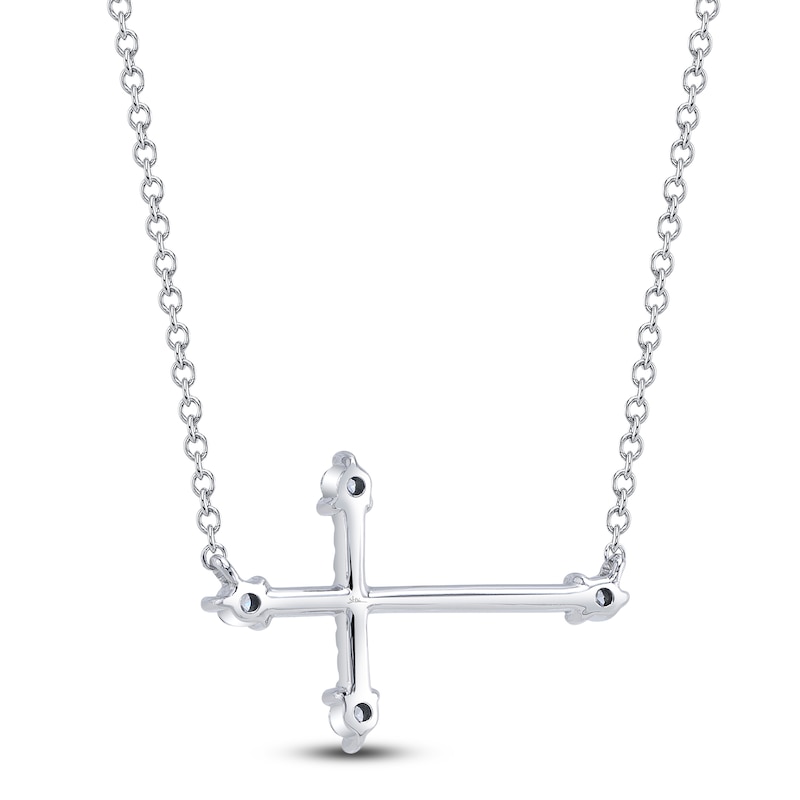 Main Image 3 of Shy Creation Diamond Sideways Cross Necklace 1/6 ct tw 14K White Gold 18" SC55020905V3