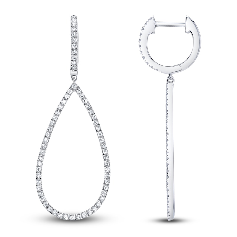 Main Image 1 of Shy Creation Diamond Teardrop Dangle Hoop Earrings 1/3 ct tw 14K White Gold SC22003282V2