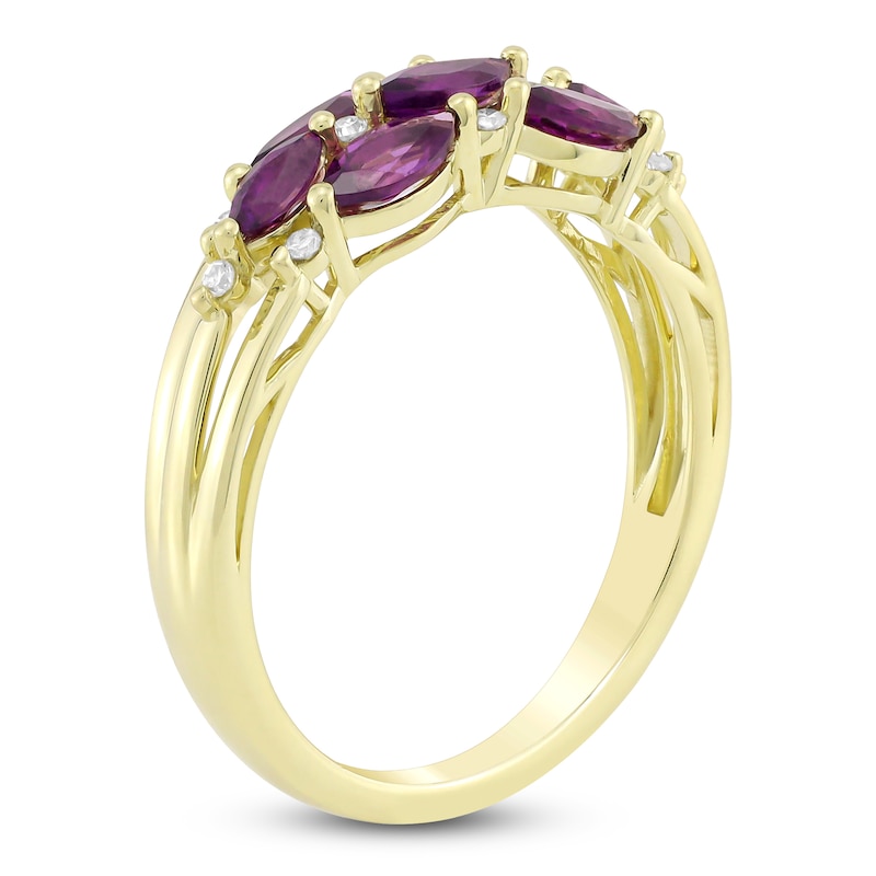 Main Image 2 of Marquise-Cut Natural Rhodolite Garnet & Diamond Three-Row Ring 1/15 ct tw 14K Yellow Gold