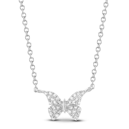 Shy Creation Diamond Butterfly Necklace 1/20 ct tw 14K White Gold 18" SC55024049V2