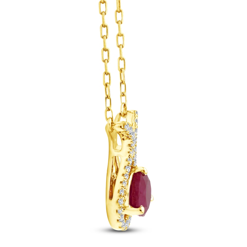 Main Image 2 of Round-Cut Natural Ruby & Diamond Necklace 1/10 ct tw 14K Yellow Gold 18"