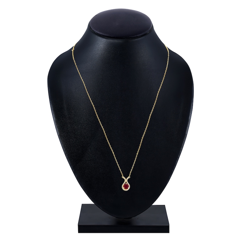 Main Image 3 of Round-Cut Natural Ruby & Diamond Necklace 1/10 ct tw 14K Yellow Gold 18"