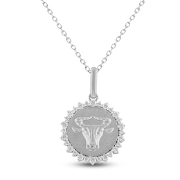 Diamond Zodiac Taurus Medallion Necklace 1/3 ct tw Sterling Silver 18"