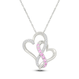 Pink & White Lab-Created Sapphire Entwined Hearts Infinity Necklace Sterling Silver 18"