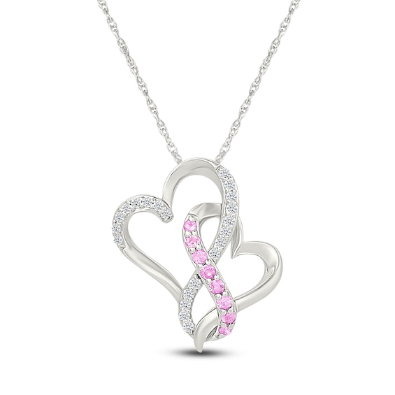 Pink & White Lab-Created Sapphire Entwined Hearts Infinity Necklace Sterling Silver 18"