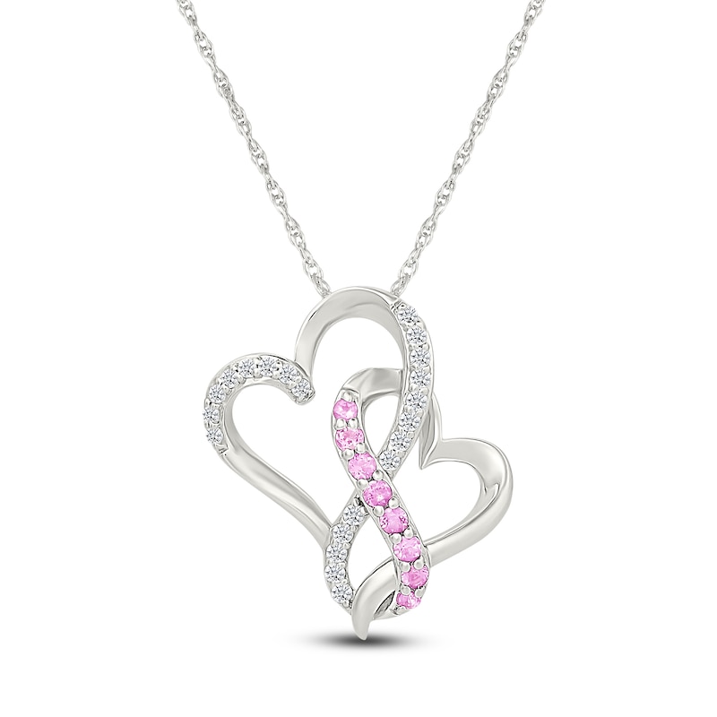 Main Image 1 of Pink & White Lab-Created Sapphire Entwined Hearts Infinity Necklace Sterling Silver 18"