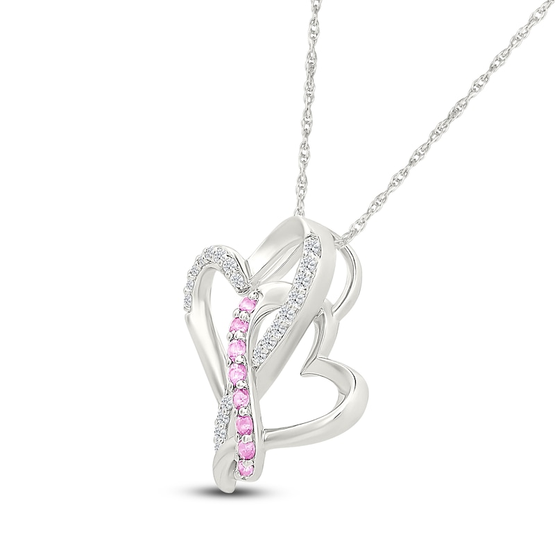 Main Image 2 of Pink & White Lab-Created Sapphire Entwined Hearts Infinity Necklace Sterling Silver 18"
