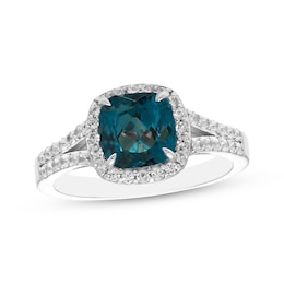 Cushion-Cut Natural London Blue Topaz & White Lab-Created Sapphire Ring Sterling Silver
