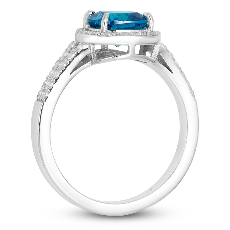 Main Image 2 of Cushion-Cut Natural London Blue Topaz & White Lab-Created Sapphire Ring Sterling Silver