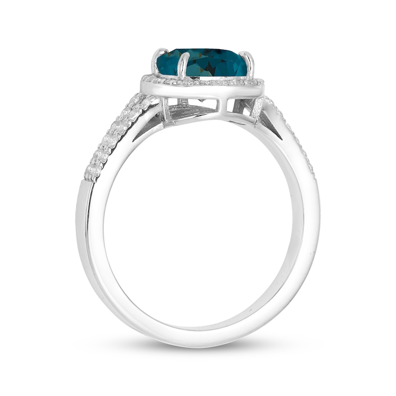 Main Image 3 of Cushion-Cut Natural London Blue Topaz & White Lab-Created Sapphire Ring Sterling Silver