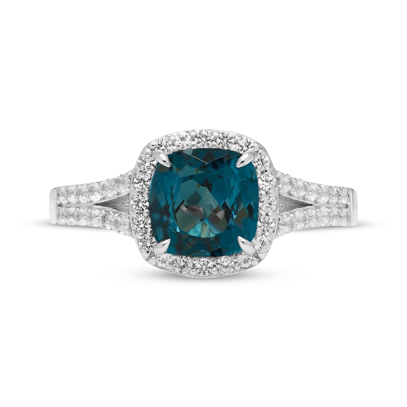 Main Image 4 of Cushion-Cut Natural London Blue Topaz & White Lab-Created Sapphire Ring Sterling Silver