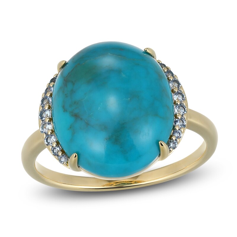 Main Image 1 of Oval-Cut Natural Turquoise & Blue Topaz Ring 14K Yellow Gold