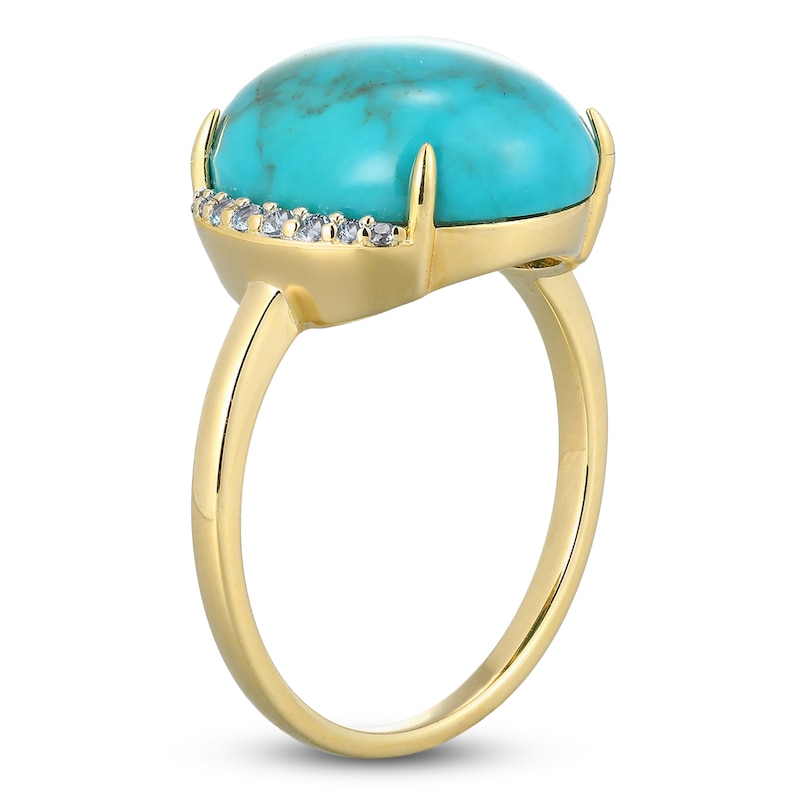 Main Image 2 of Oval-Cut Natural Turquoise & Blue Topaz Ring 14K Yellow Gold