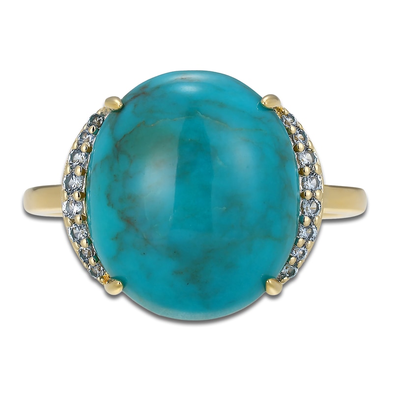 Main Image 3 of Oval-Cut Natural Turquoise & Blue Topaz Ring 14K Yellow Gold