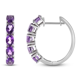 Oval-Cut Natural Amethyst Hoop Earrings Sterling Silver