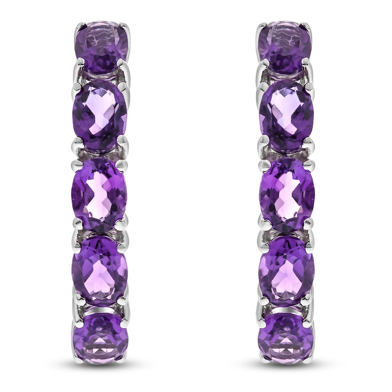 Main Image 2 of Oval-Cut Natural Amethyst Hoop Earrings Sterling Silver