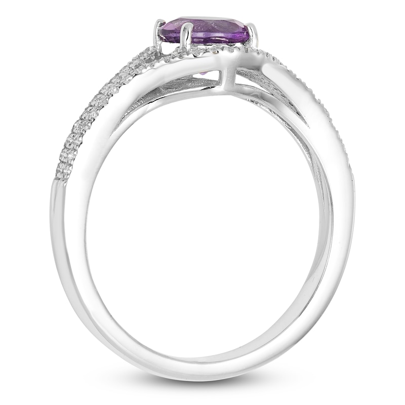 Main Image 2 of Natural Amethyst & White Lab-Created Sapphire Split Shank Ring Sterling Silver