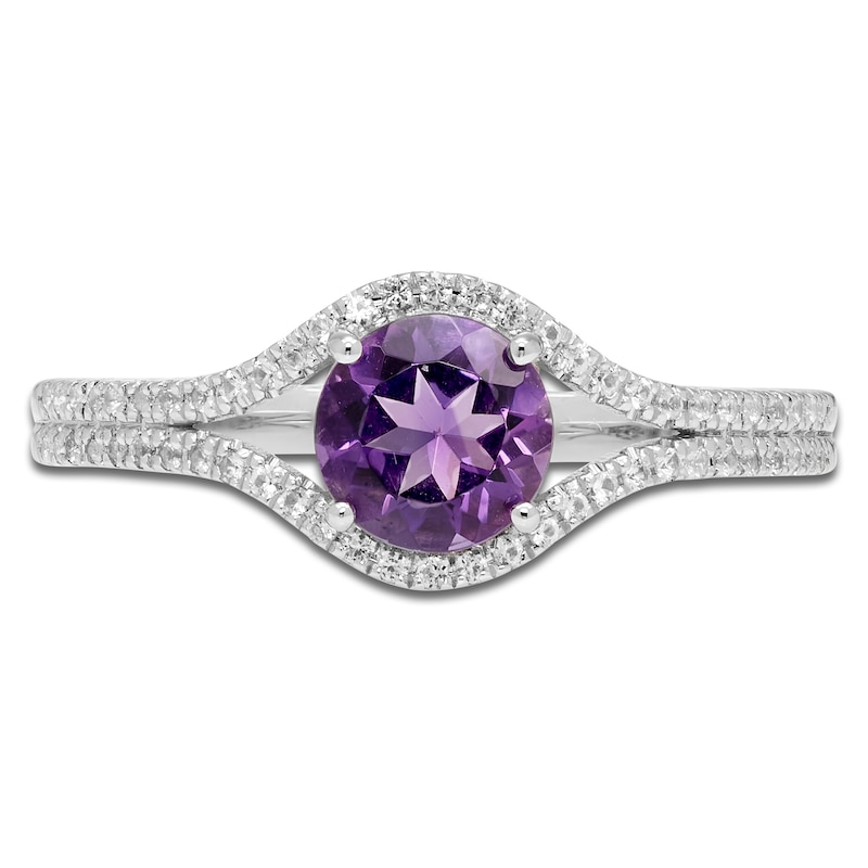 Main Image 3 of Natural Amethyst & White Lab-Created Sapphire Split Shank Ring Sterling Silver