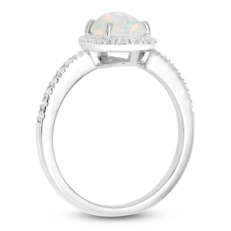 Main Image 2 of Oval-Cut Lab-Created Opal & White Lab-Created Sapphire Halo Ring Sterling Silver