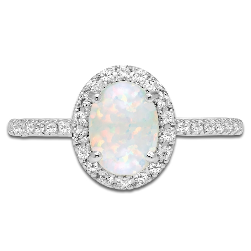 Main Image 3 of Oval-Cut Lab-Created Opal & White Lab-Created Sapphire Halo Ring Sterling Silver