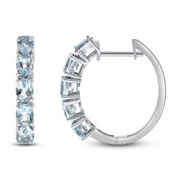 Oval-Cut Natural Aquamarine Hoop Earrings Sterling Silver