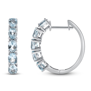 Oval-Cut Natural Aquamarine Hoop Earrings Sterling Silver