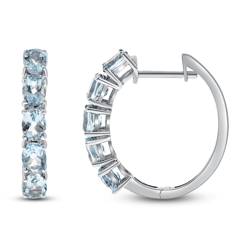 Main Image 1 of Oval-Cut Natural Aquamarine Hoop Earrings Sterling Silver