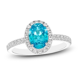 Oval-Cut Natural Swiss Blue Topaz & White Lab-Created Sapphire Halo Ring Sterling Silver