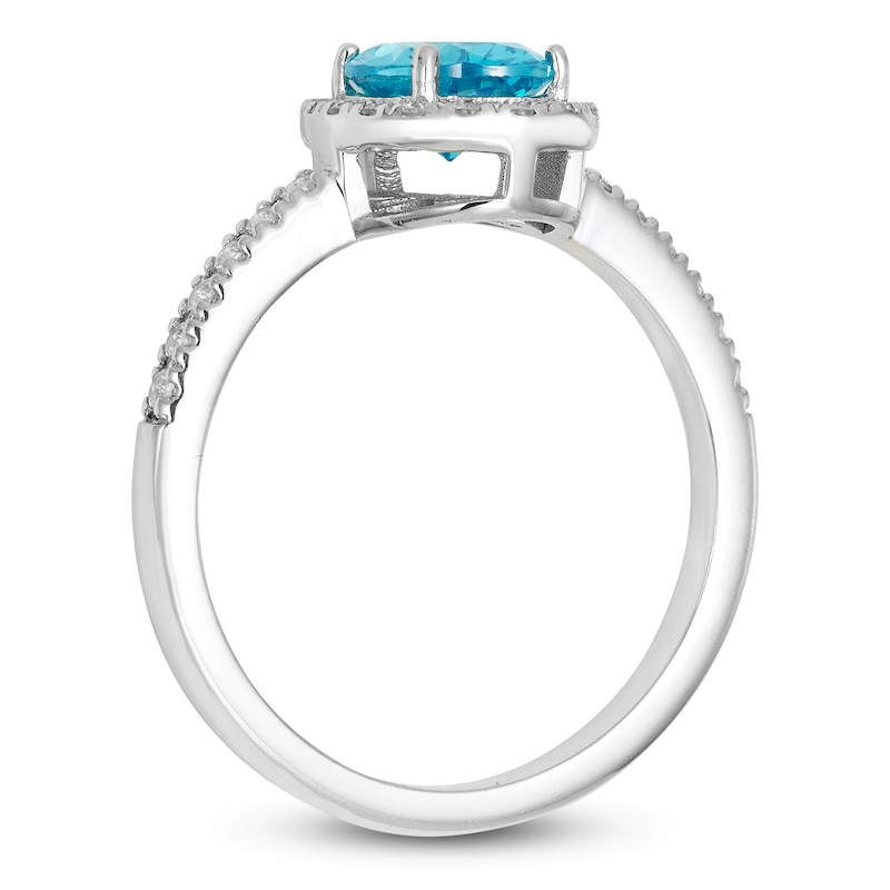 Main Image 2 of Oval-Cut Natural Swiss Blue Topaz & White Lab-Created Sapphire Halo Ring Sterling Silver