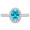 Thumbnail Image 3 of Oval-Cut Natural Swiss Blue Topaz & White Lab-Created Sapphire Halo Ring Sterling Silver