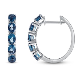 Oval-Cut Natural London Blue Topaz Hoop Earrings Sterling Silver