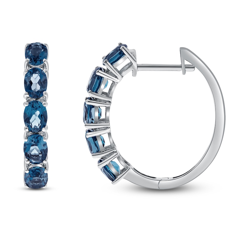 Main Image 1 of Oval-Cut Natural London Blue Topaz Hoop Earrings Sterling Silver