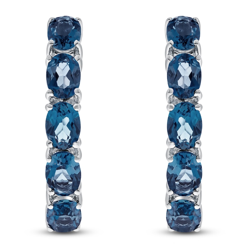 Main Image 2 of Oval-Cut Natural London Blue Topaz Hoop Earrings Sterling Silver
