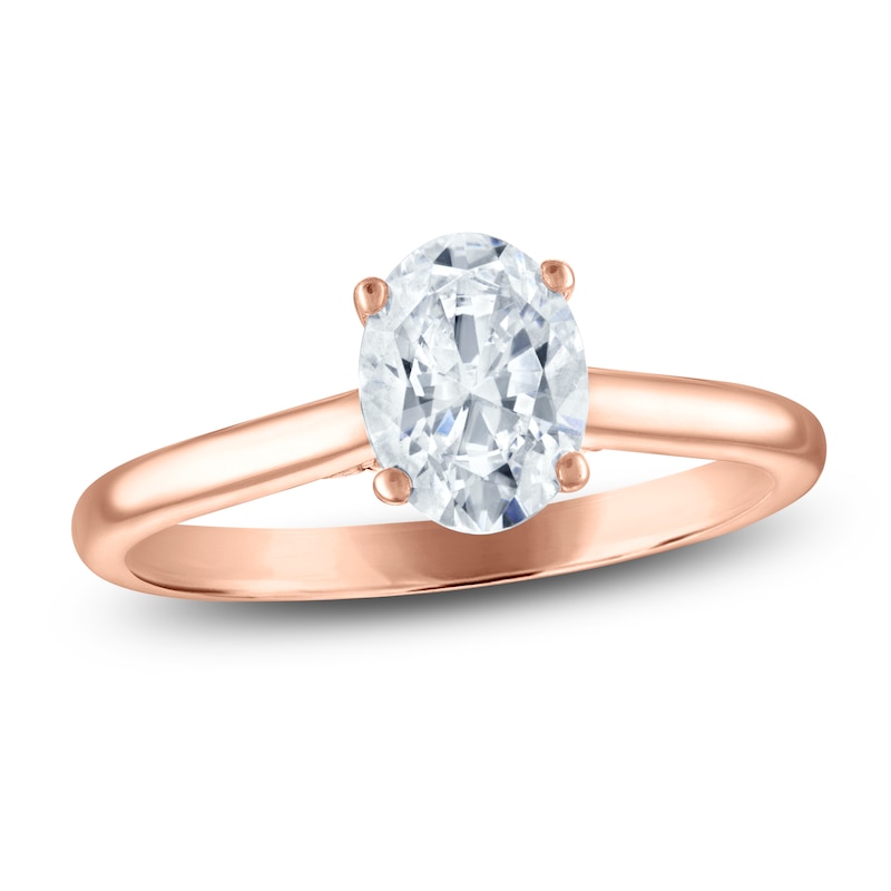 Main Image 1 of Oval-Cut Lab-Grown Diamond Solitaire Plus Engagement Ring 1 ct tw 18K Rose Gold (VS2/F)