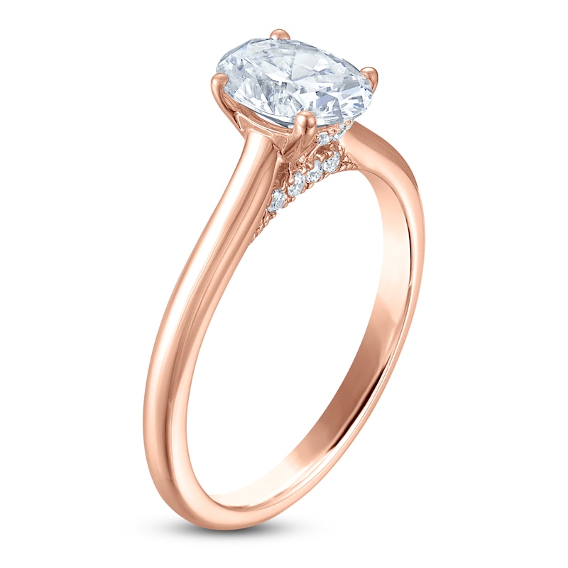 Main Image 2 of Oval-Cut Lab-Grown Diamond Solitaire Plus Engagement Ring 1 ct tw 18K Rose Gold (VS2/F)