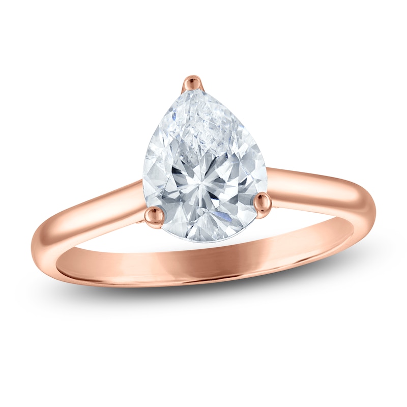 Main Image 1 of Pear-Shaped Lab-Grown Diamond Solitaire Plus Engagement Ring 1 ct tw 18K Rose Gold (VS2/F)