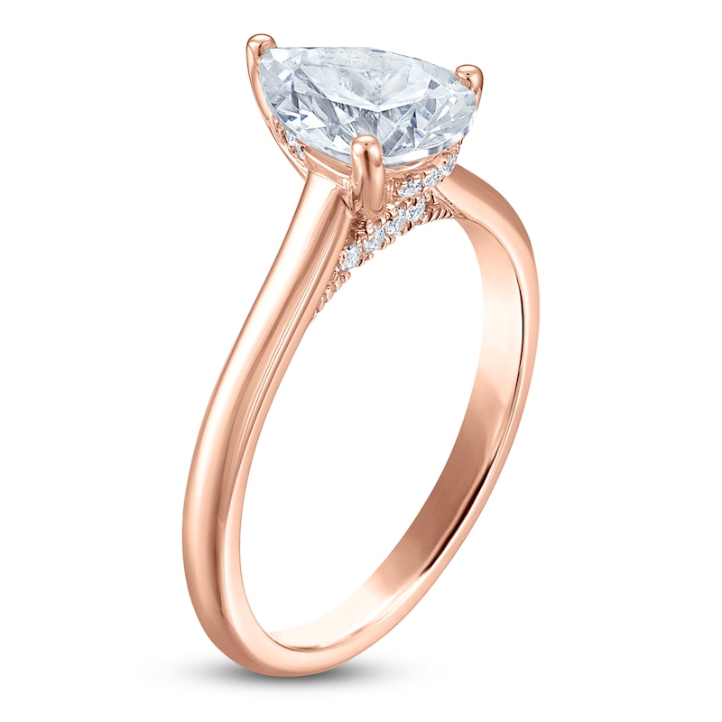 Main Image 2 of Pear-Shaped Lab-Grown Diamond Solitaire Plus Engagement Ring 1 ct tw 18K Rose Gold (VS2/F)