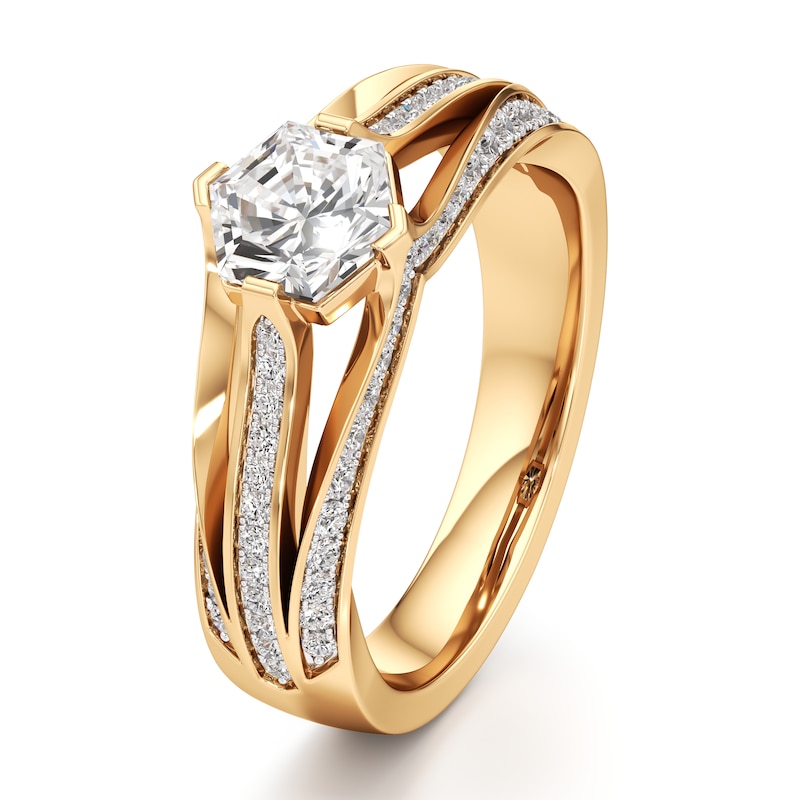 Main Image 4 of J'Lure Lab-Grown Diamond Hexagon Brilliant-Cut Engagement Ring 1-3/8 ct tw 18K Yellow Gold