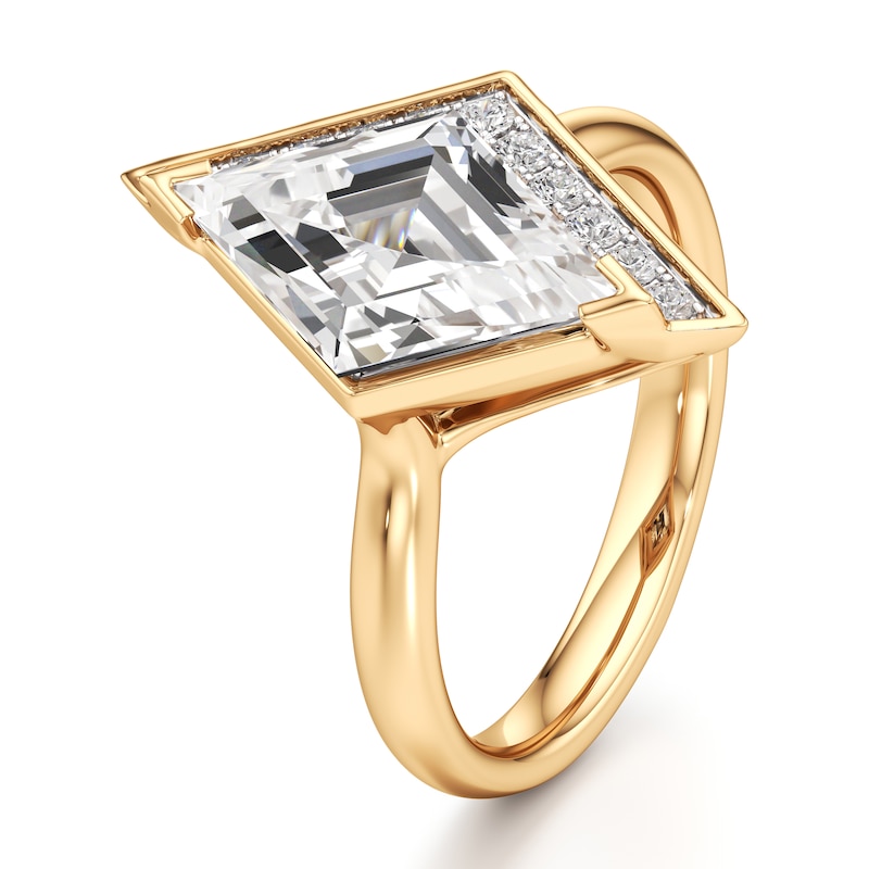 Main Image 4 of J'Lure Lozenge Step-Cut Lab-Created Diamond Half-Halo Engagement Ring 3-1/6 ct tw 18K Yellow Gold