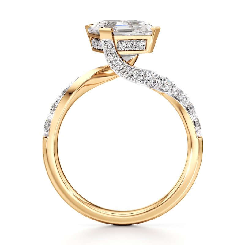 Main Image 2 of J'Lure Square-Emerald Step-Cut Lab-Grown Diamond Bypass Engagement Ring 3-5/8 ct tw 18K Yellow Gold