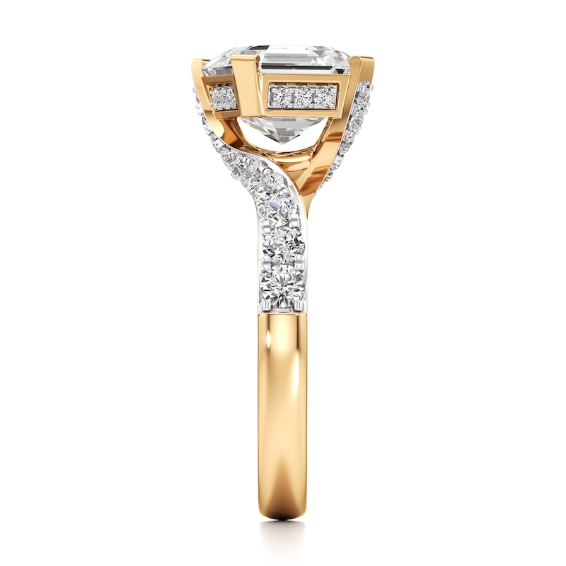 Main Image 3 of J'Lure Square-Emerald Step-Cut Lab-Grown Diamond Bypass Engagement Ring 3-5/8 ct tw 18K Yellow Gold