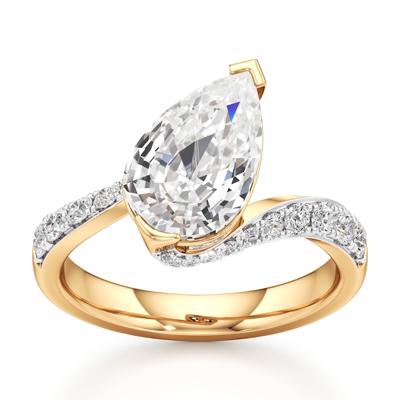 Main Image 1 of J'Lure Pear Step-Cut Lab-Grown Diamond Bypass Engagement Ring 3-1/2 ct tw 18K Yellow Gold