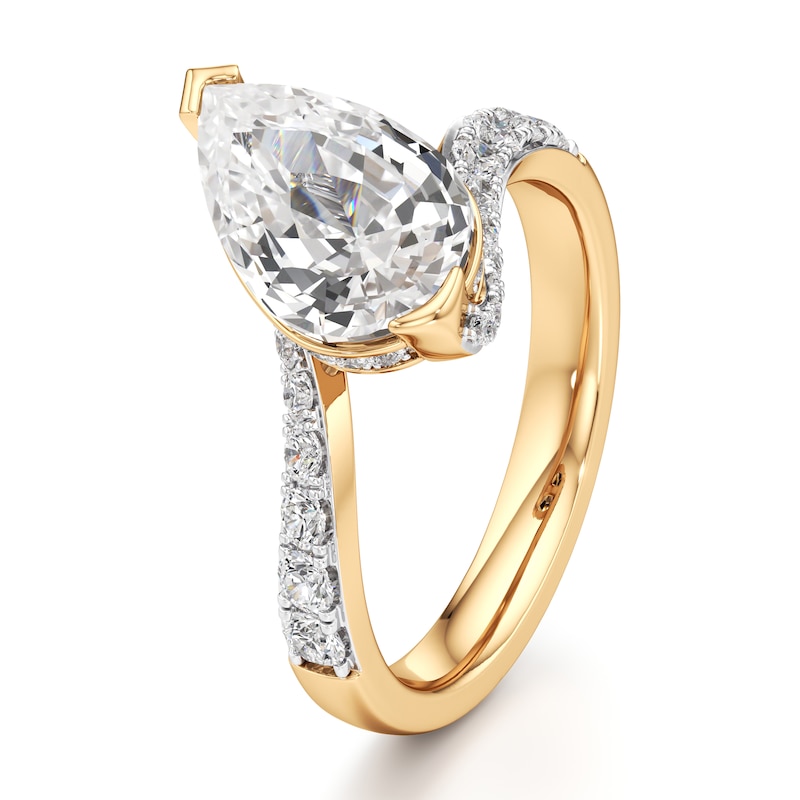 Main Image 4 of J'Lure Pear Step-Cut Lab-Grown Diamond Bypass Engagement Ring 3-1/2 ct tw 18K Yellow Gold
