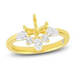 Storied Diamond Desert Sands of Eternity Pear-Shaped & Round-Cut Half-Halo Engagement Ring Setting 5/8 ct tw 18K Yellow Gold
